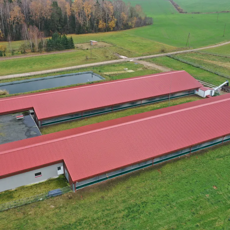 Sarkanie profilētā metāla jumti saimniecības kompleksam